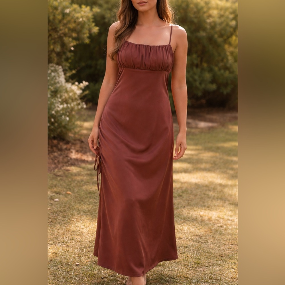 SIZE LARGE - Rose Gold Satin Slip Dress